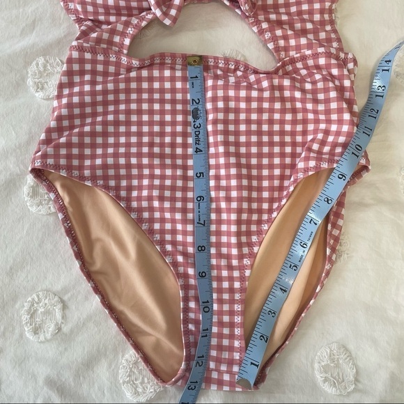 Beach Joy Bikini Brand One Piece Pink/White Check W/ Front Cut Out & Bow Size S - Picture 7 of 9